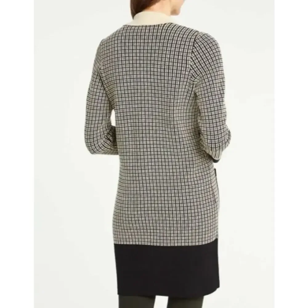 Ann Taylor Black and Cream Houndstooth Long Cardigan
